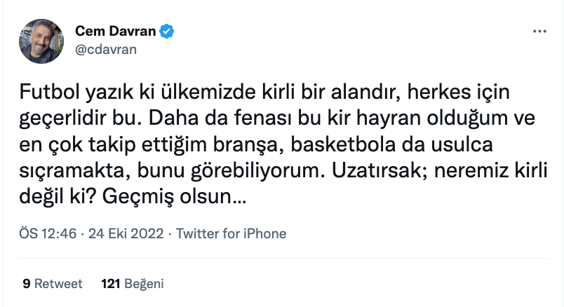 cem davran dan galatasaray alanyaspor maci ile ilgili dikkat ceken paylasim